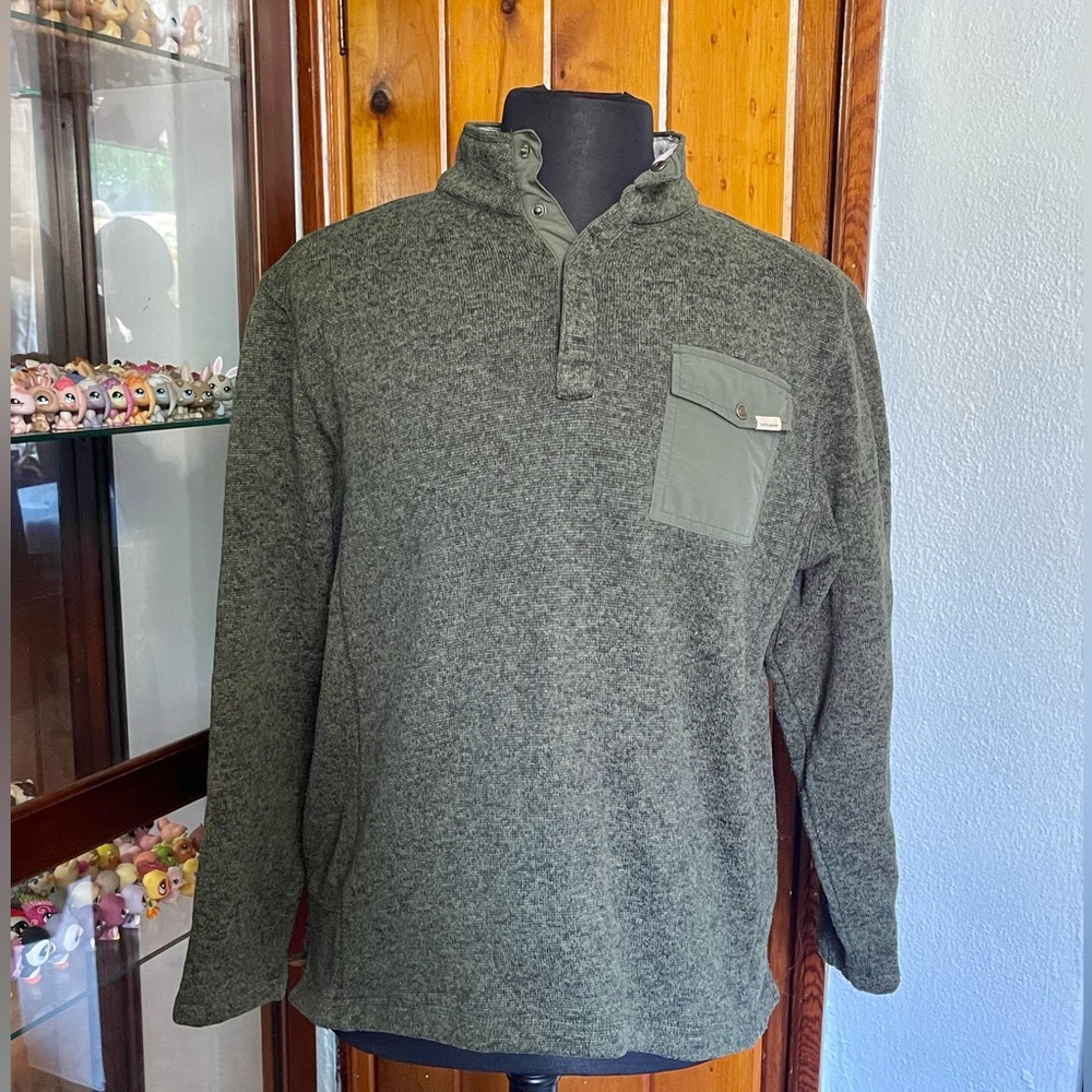 Woolrich Green Fleece Pullover Button Sweater Size L